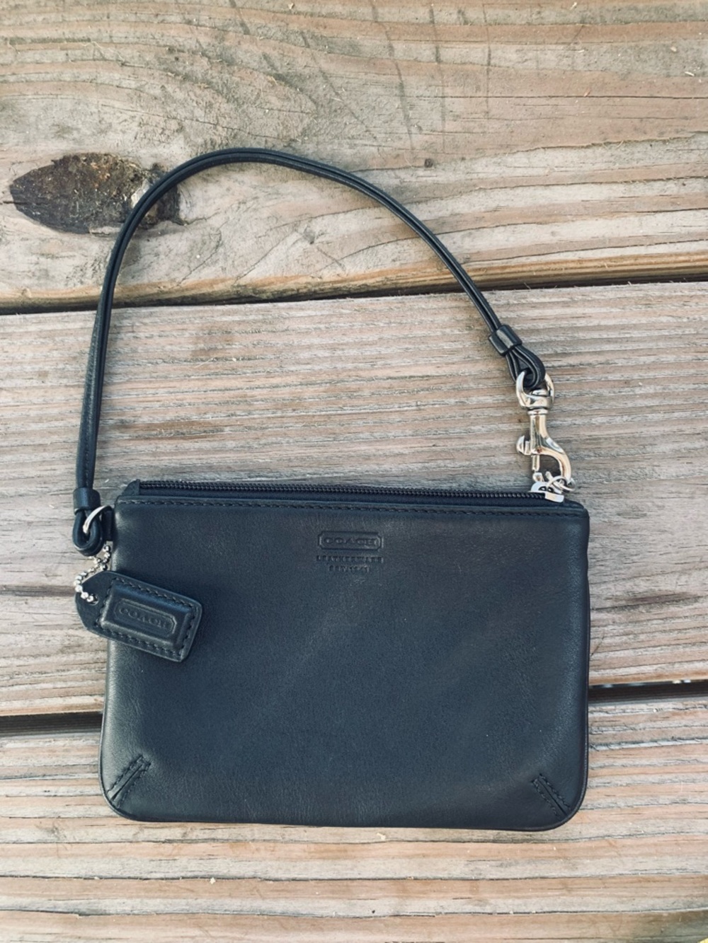 Coach Black Leather Wristlet Clutch